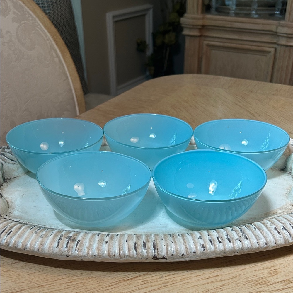 Blue Glass Cereal/Desert Bowls (5) - Picture 2 of 5
